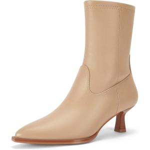 imageCoutgo Womens Pointed Toe Ankle Boots Stacked Kitten Low Heel Side Zipper Fall Booties ShoesKhaki
