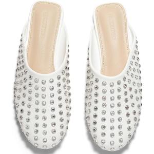 imageCoutgo Womens Rhinestone Mules Flats Sparkly Leather Slip On Shoes Slippers Comfortable Dress Backless ShoesWhite