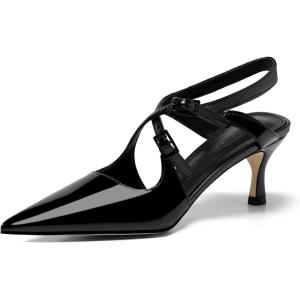 imageCoutgo Womens Slingback Kitten Heels Pointed Toe Criss Cross Pumps Buckle Office Dress ShoesBlack