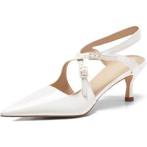 imageCoutgo Womens Slingback Kitten Heels Pointed Toe Criss Cross Pumps Buckle Office Dress ShoesWhite