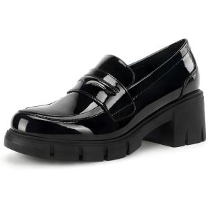 imageWomens Platform Loafers Chunky Heel Penny Loafer Lug Sole Slip On Round Toe Comfort Dress Work Shoes1cool Black