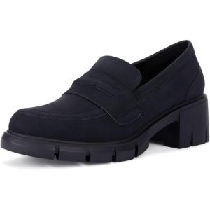 imageWomens Platform Loafers Chunky Heel Penny Loafer Lug Sole Slip On Round Toe Comfort Dress Work Shoes2black