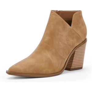 imageWomens Pointed Toe Ankle Boots Block Stacked Chunky Heel Cutout Side Zipper Fall Booties Shoe1camel