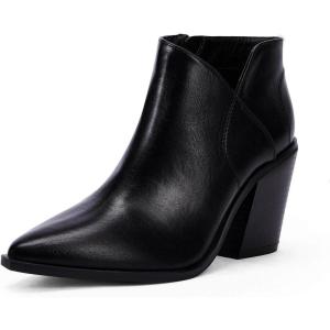 imageWomens Pointed Toe Ankle Boots Block Stacked Chunky Heel Cutout Side Zipper Fall Booties Shoe1cool Black