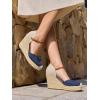 imageCoutgo Womens Platform Espadrilles Wedge Sandals Closed Cap Toe Bow Tie Ankle Buckle Strap Summer Dress ShoesNavy Blue