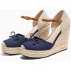 imageCoutgo Womens Platform Espadrilles Wedge Sandals Closed Cap Toe Bow Tie Ankle Buckle Strap Summer Dress ShoesNavy Blue