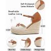 imageCoutgo Womens Platform Espadrilles Wedge Sandals Closed Cap Toe Bow Tie Ankle Buckle Strap Summer Dress ShoesNude