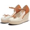 imageCoutgo Womens Platform Espadrilles Wedge Sandals Closed Cap Toe Bow Tie Ankle Buckle Strap Summer Dress ShoesNude