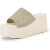 imageCoutgo Womens Platform Slides Sandals Square Open Toe Slip On Elastic Band Casual Lightweight Wedge ShoesLight Khaki