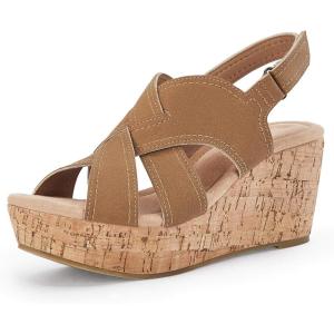imageCoutgo Wedge Sandals for Womens Platform Open Toe Heels Cork Summer Dress ShoesBrown