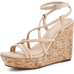 imageCoutgo Women Platform Wedge Sandals Cork Slingback Wedges Espadrilles Heels Summer ShoesCool Beige