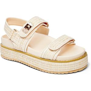 imageCoutgo Womens Platform Sandals Comfortable Flat Sandals Double Strap Footbed Summer Beach SandalsBeigenatural Raffia