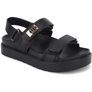imageCoutgo Womens Platform Sandals Comfortable Flat Sandals Double Strap Footbed Summer Beach SandalsBlack