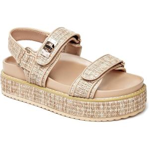 imageCoutgo Womens Platform Sandals Comfortable Flat Sandals Double Strap Footbed Summer Beach SandalsCoffeenatural Raffia