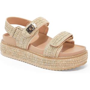 imageCoutgo Womens Platform Sandals Comfortable Flat Sandals Double Strap Footbed Summer Beach SandalsNatural Raffia