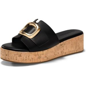 imageCoutgo Womens Platform Sandals Cork Beach Slip on Wedges Metal Buckle Slides Open Toe Summer ShoesBlack