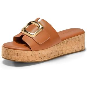 imageCoutgo Womens Platform Sandals Cork Beach Slip on Wedges Metal Buckle Slides Open Toe Summer ShoesBrown