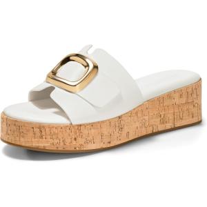 imageCoutgo Womens Platform Sandals Cork Beach Slip on Wedges Metal Buckle Slides Open Toe Summer ShoesWhite