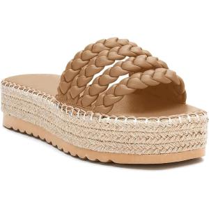 imageCoutgo Womens Platform Slides Sandals Espadrilles Braided Slip on Open Toe Backless Summer Dress ShoesKhaki