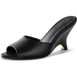 imageCoutgo Womens Wedge Heels Sandals Pointed Open Toe Slide Sandals Slip On Backless Summer Dress ShoesBlack