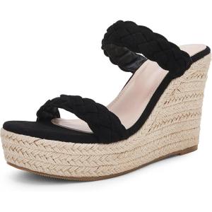 imageCoutgo Womens Wedge Platform Sandals Espadrilles Two Strap Woven Slip On Summer Cute Slide SandalsBlack