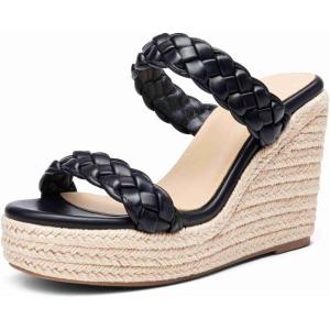 imageCoutgo Womens Wedge Platform Sandals Espadrilles Two Strap Woven Slip On Summer Cute Slide SandalsCool Black