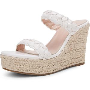 imageCoutgo Womens Wedge Platform Sandals Espadrilles Two Strap Woven Slip On Summer Cute Slide SandalsWhite
