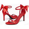 imageCoutgo Womens Ankle Strap High Heels Open Toe Stiletto Bow Tie Knot Heeled Sandals Fashion Wedding Dress Pump ShoesWine Redsatin