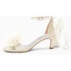 imageCoutgo Womens Bow Kitten Heels Sandals Square Open Toe Ankle Strap Satin Ribbon Wedding Dress ShoesChampagne