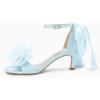 imageCoutgo Womens Bow Kitten Heels Sandals Square Open Toe Ankle Strap Satin Ribbon Wedding Dress ShoesSky Blue
