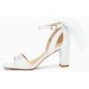 imageCoutgo Womens Bow Tie Heeled Sandals Chunky Heels One Strap Satin Ankle Buckle Dress Wedding ShoesWhite