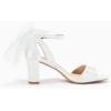 imageCoutgo Womens Bow Tie Heeled Sandals Chunky Heels One Strap Satin Ankle Buckle Dress Wedding ShoesWhite
