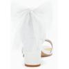 imageCoutgo Womens Bow Tie Heeled Sandals Chunky Heels One Strap Satin Ankle Buckle Dress Wedding ShoesWhite