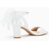 imageCoutgo Womens Bow Tie Heeled Sandals Chunky Heels One Strap Satin Ankle Buckle Dress Wedding ShoesWhite