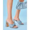 imageCoutgo Womens Chunky Heeled Mules Puffy Knot Square Open Toe Slip On Sandals Summer Evening Party Prom ShoesBlue