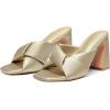 imageCoutgo Womens Chunky Heeled Mules Puffy Knot Square Open Toe Slip On Sandals Summer Evening Party Prom ShoesGold