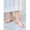 imageCoutgo Womens Dressy Flat Sandals Open Toe Slip on Leather Summer Beach Slide SandalsBeige