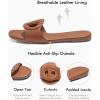 imageCoutgo Womens Dressy Flat Sandals Open Toe Slip on Leather Summer Beach Slide SandalsBrown
