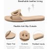 imageCoutgo Womens Dressy Flat Sandals Open Toe Slip on Leather Summer Beach Slide SandalsKhaki