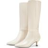 imageCoutgo Womens Kitten Heel Knee High Boots Pointed Toe Tall Boots Pull On Winter Dress Long Boot ShoesBeige