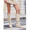 imageCoutgo Womens Kitten Heel Knee High Boots Pointed Toe Tall Boots Pull On Winter Dress Long Boot ShoesBeige