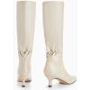 imageCoutgo Womens Kitten Heel Knee High Boots Pointed Toe Tall Boots Pull On Winter Dress Long Boot ShoesBeige