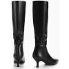 imageCoutgo Womens Kitten Heel Knee High Boots Pointed Toe Tall Boots Pull On Winter Dress Long Boot ShoesBlack