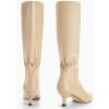 imageCoutgo Womens Kitten Heel Knee High Boots Pointed Toe Tall Boots Pull On Winter Dress Long Boot ShoesKhaki