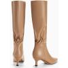 imageCoutgo Womens Kitten Heel Knee High Boots Pointed Toe Tall Boots Pull On Winter Dress Long Boot ShoesLight Brown