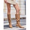 imageCoutgo Womens Kitten Heel Knee High Boots Pointed Toe Tall Boots Pull On Winter Dress Long Boot ShoesLight Brown