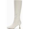 imageCoutgo Womens Kitten Heel Knee High Boots Wide Calf Square Toe Leather Boot Shoes with ZipperBeige