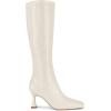 imageCoutgo Womens Kitten Heel Knee High Boots Wide Calf Square Toe Leather Boot Shoes with ZipperBeige