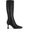 imageCoutgo Womens Kitten Heel Knee High Boots Wide Calf Square Toe Leather Boot Shoes with ZipperBlack
