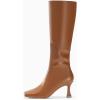 imageCoutgo Womens Kitten Heel Knee High Boots Wide Calf Square Toe Leather Boot Shoes with ZipperBrown